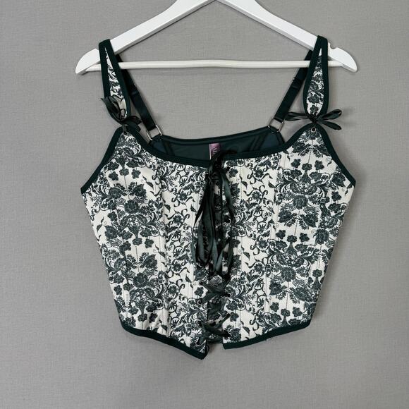 Adore Me Alex Corset Top Womens 0X Green Floral Bustier Whimsigoth Renaissance - Picture 1 of 11